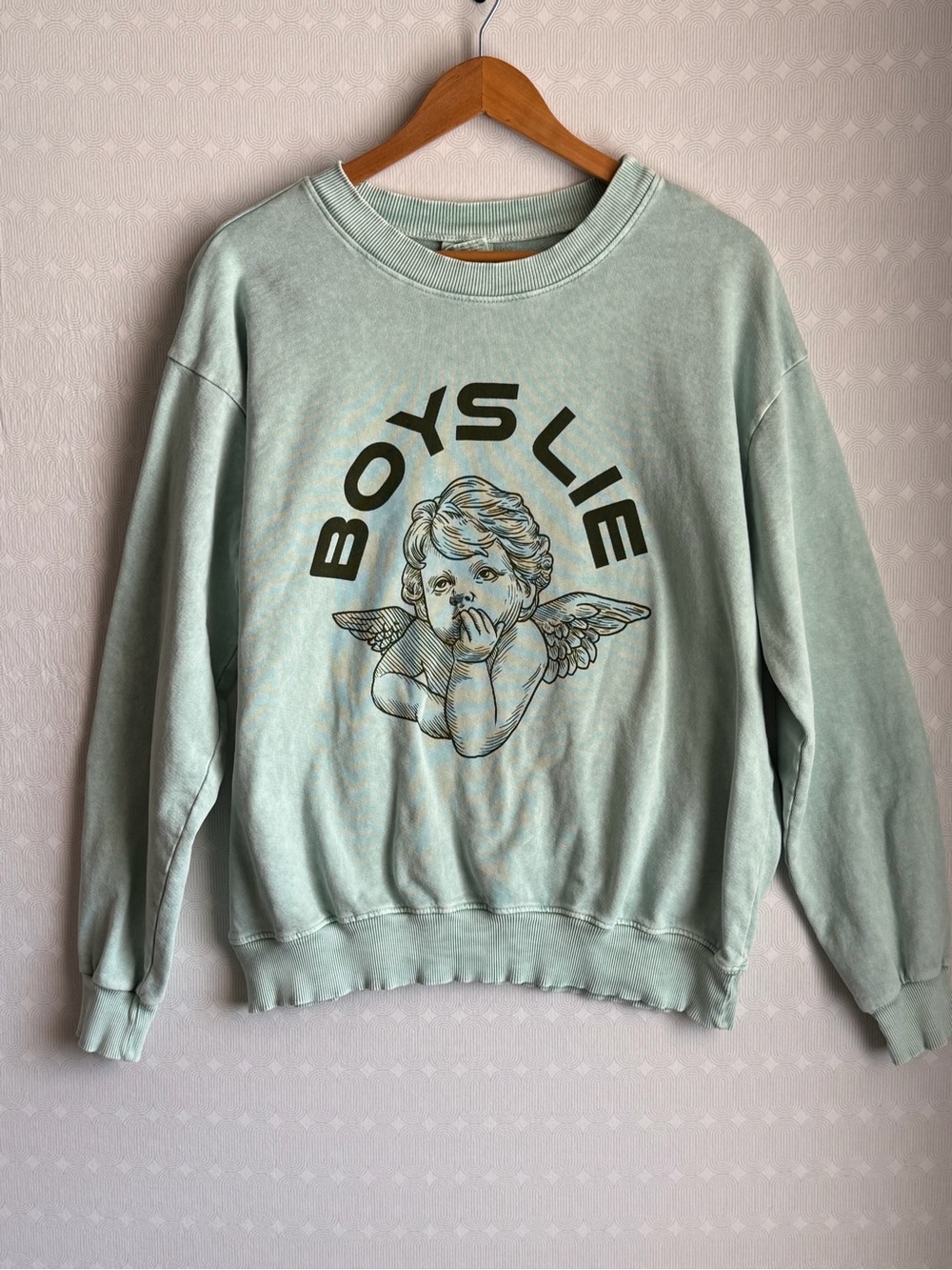 Vintage Mint Green "Boys Lie" Angel Graphic Sweatshirt